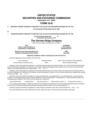 Thumbnail Gorman-Rupp 10-Q Quarterly Report FY2025 
