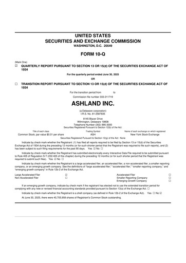 Thumbnail Ashland 10-Q Quarterly Report FY2025 