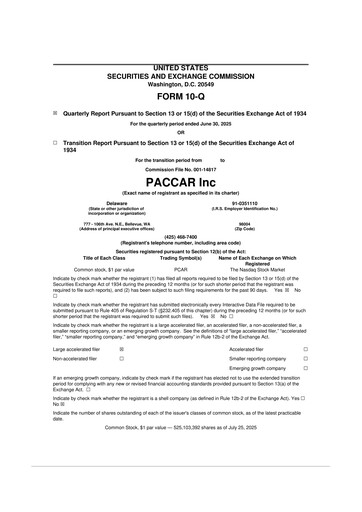 Thumbnail Paccar 10-Q Quarterly Report FY2025 