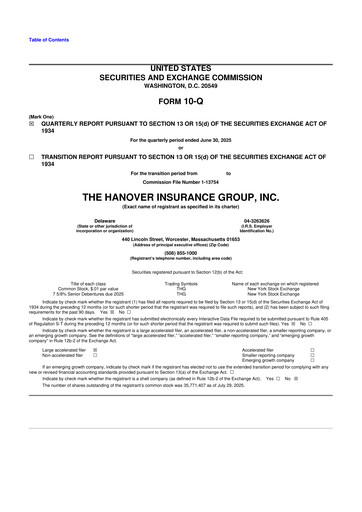 Thumbnail Hanover Insurance Group 10-Q Quarterly Report FY 