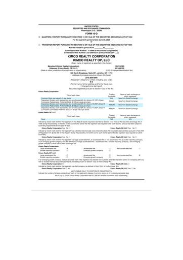 Thumbnail Kimco Realty
 10-Q Quarterly Report FY2025 