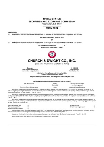 Thumbnail Church & Dwight
 10-Q Quarterly Report FY2025 