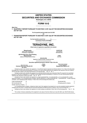 Thumbnail Teradyne 10-Q Quarterly Report FY2025 