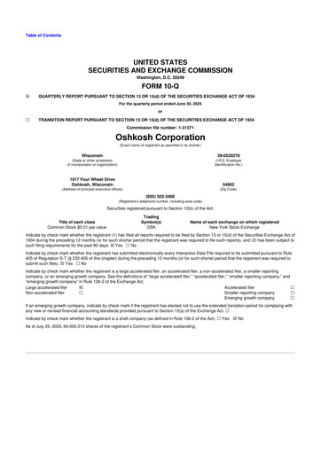 Thumbnail Oshkosh Corporation
 10-Q Quarterly Report FY2025 