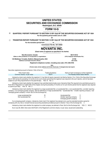 Miniature Novanta 10-Q Rapport trimestriel 2025 