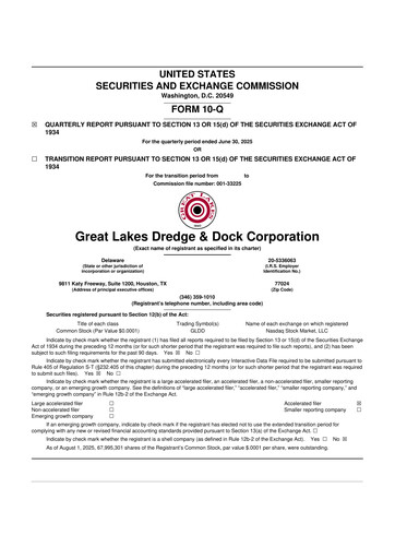 Thumbnail Great Lakes Dredge & Dock Corp. 10-Q Quarterly Report FY2025 