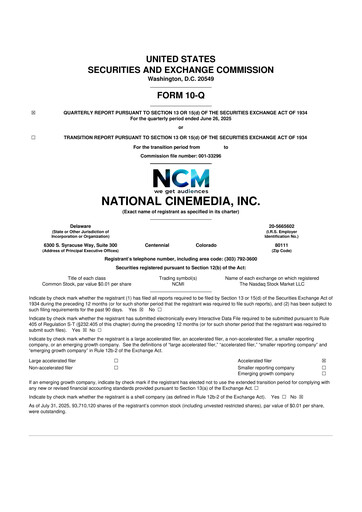 Thumbnail National CineMedia 10-Q Quarterly Report FY2025 