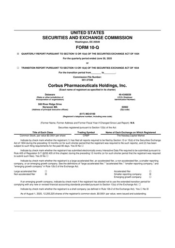Vorschaubild Corbus Pharmaceuticals
 10-Q Quartalsbericht 2025 