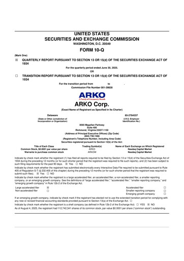 Thumbnail ARKO Corp. 10-Q Quarterly Report FY2025 