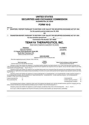 Miniature Tenaya Therapeutics 10-Q Rapport trimestriel 2025 