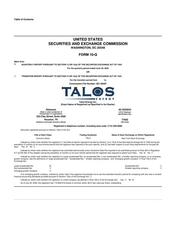 Thumbnail Talos Energy 10-Q Quarterly Report FY2025 