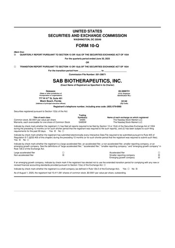 Thumbnail SAB Biotherapeutics 10-Q Quarterly Report FY2025 