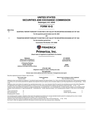 Thumbnail Primerica
 10-Q Quarterly Report FY2025 