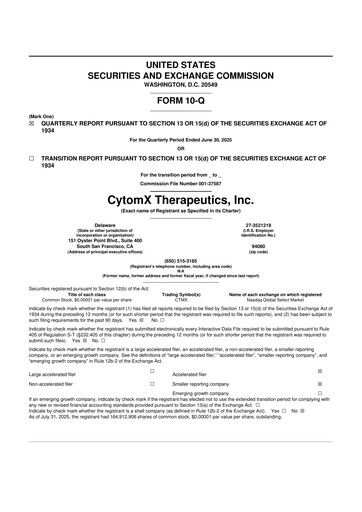 Thumbnail CytomX Therapeutics
 10-Q Quarterly Report FY 