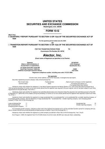Thumbnail Alector
 10-Q Quarterly Report FY 