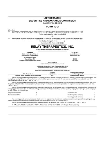 Thumbnail Relay Therapeutics 10-Q Quarterly Report FY 