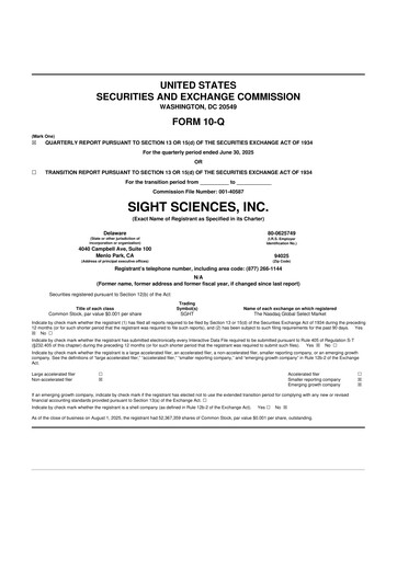 Vorschaubild Sight Sciences 10-Q Quartalsbericht  