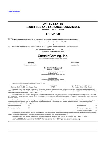 Thumbnail Corsair Gaming
 10-Q Quarterly Report FY2025 