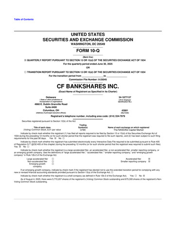 Miniature CF Bankshares 10-Q Rapport trimestriel 2025 