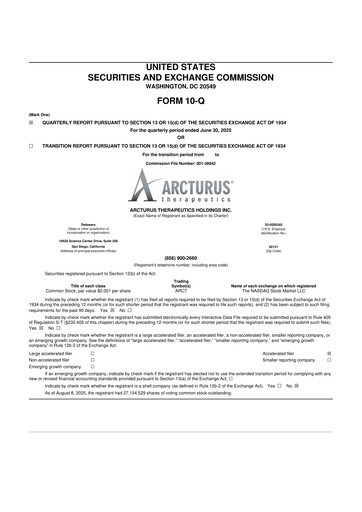 Thumbnail Arcturus Therapeutics
 10-Q Quarterly Report FY 