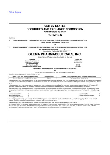 Thumbnail Olema Pharmaceuticals 10-Q Quarterly Report FY 
