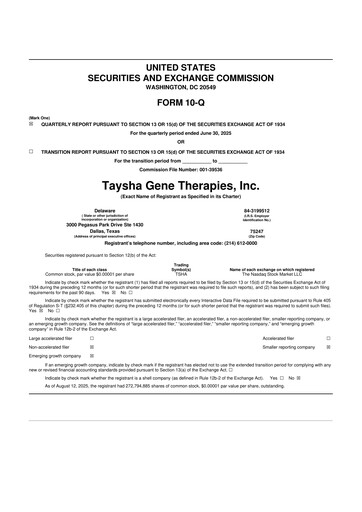 Thumbnail Taysha Gene Therapies 10-Q Quarterly Report FY2025 