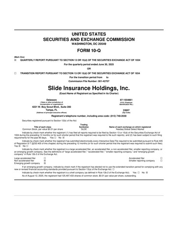 Miniature Slide Insurance 10-Q Rapport trimestriel 2025 