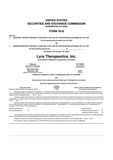 Thumbnail Lyra Therapeutics 10-Q Quarterly Report FY2025 