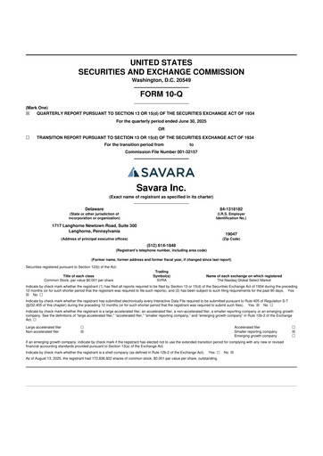 Thumbnail Savara 10-Q Quarterly Report FY 