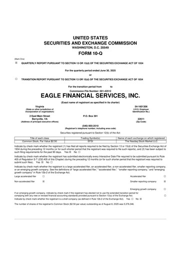 Thumbnail Eagle Financial Services 10-Q Quarterly Report FY2025 