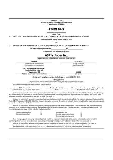 Thumbnail ASP Isotopes 10-Q Quarterly Report FY2025 