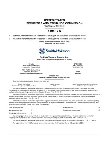 Thumbnail Smith & Wesson 10-Q Quarterly Report FY2025 