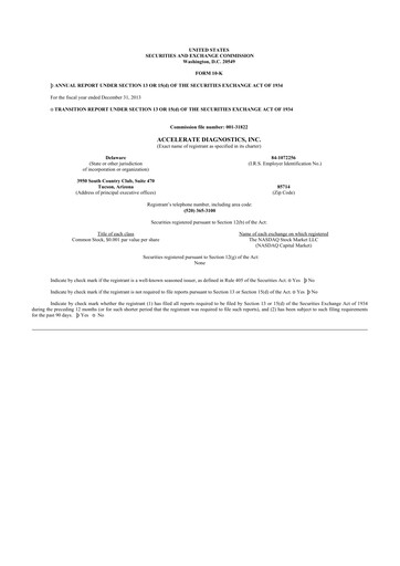 Thumbnail Accelerate Diagnostics 10-K Annual Report 2013
