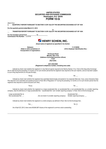 Vorschaubild Henry Schein
 10-Q Quartalsbericht 2012 