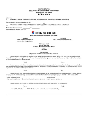 Vorschaubild Henry Schein
 10-Q Quartalsbericht 2013 