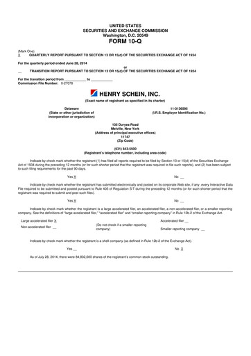 Vorschaubild Henry Schein
 10-Q Quartalsbericht 2014 