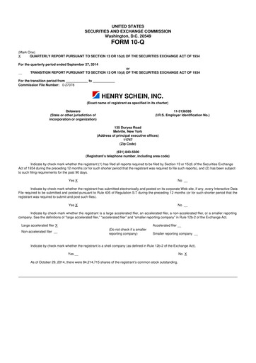 Vorschaubild Henry Schein
 10-Q Quartalsbericht 2014 