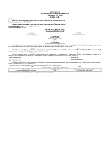 Vorschaubild Henry Schein
 10-Q Quartalsbericht 2019 