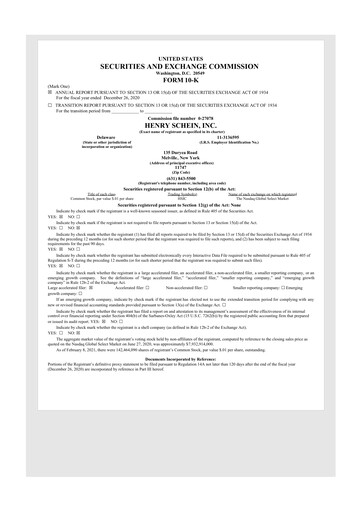 Thumbnail Henry Schein
 10-K Annual Report 2020