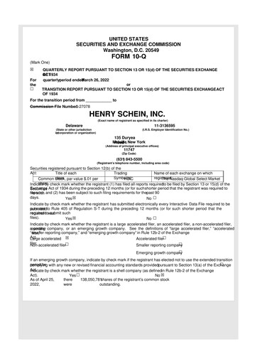 Vorschaubild Henry Schein
 10-Q Quartalsbericht 2022 