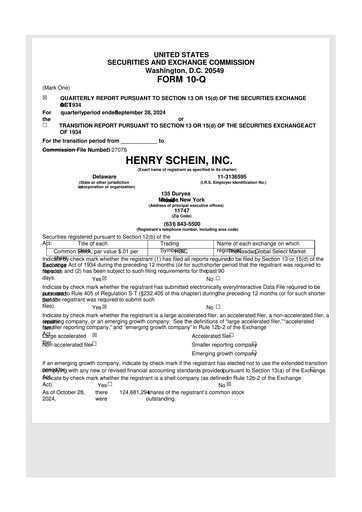 Vorschaubild Henry Schein
 10-Q Quartalsbericht 2024 