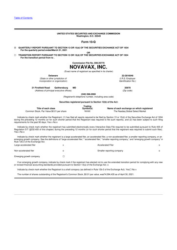 Thumbnail Novavax 10-Q Quarterly Report FY2021 