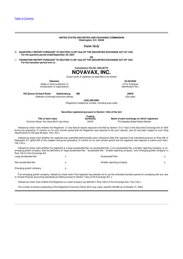 Thumbnail Novavax 10-Q Quarterly Report FY2024 