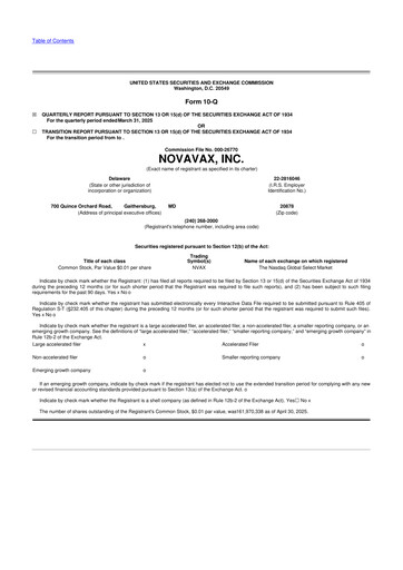 Thumbnail Novavax 10-Q Quarterly Report FY2025 