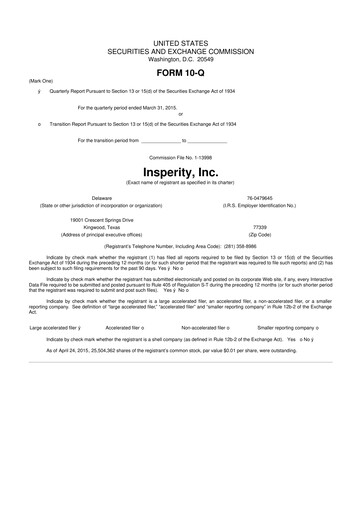 Thumbnail Insperity
 10-Q Quarterly Report FY2015 