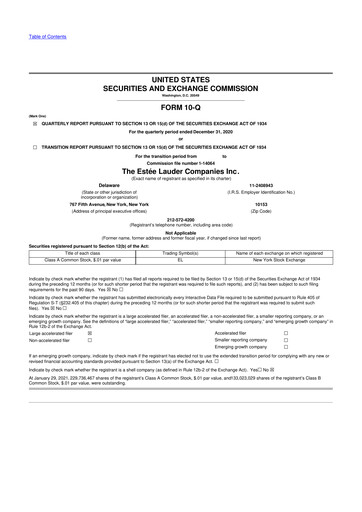 Thumbnail Estee Lauder 10-Q Quarterly Report FY2021 