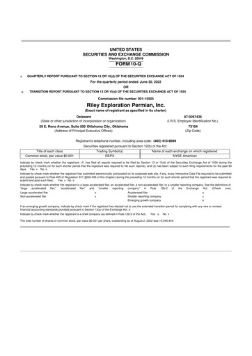 Vorschaubild Riley Exploration Permian 10-Q Quartalsbericht 2022 