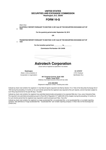 Thumbnail Astrotech 10-Q Quarterly Report FY2016 