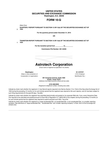 Thumbnail Astrotech 10-Q Quarterly Report FY2016 