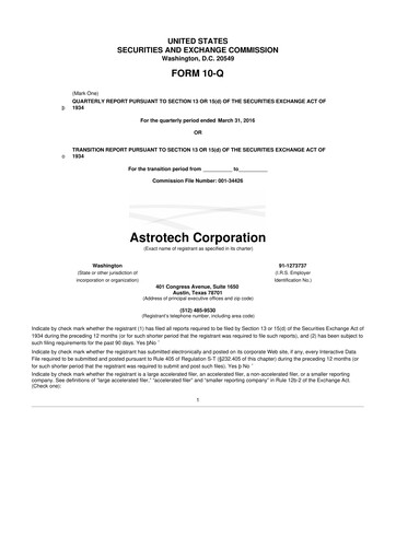 Thumbnail Astrotech 10-Q Quarterly Report FY2016 